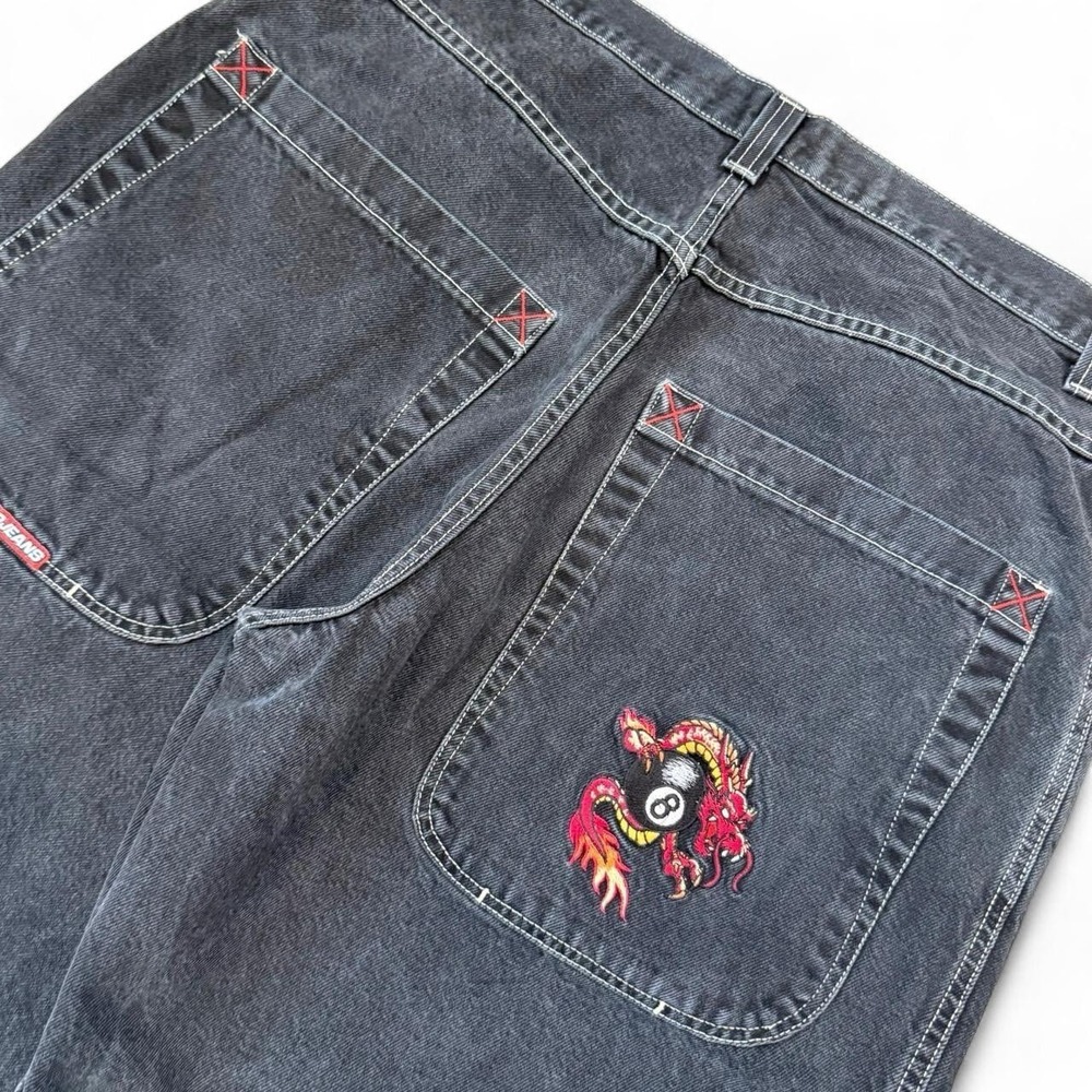 Vintage JNCO 8 Ball Dragon Embroidered Jean Shorts Mens 38 Skater Grunge 90s Y2K